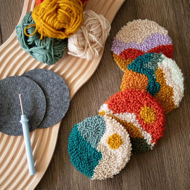 Temlum Punch Needle Coasters Kit, Punch Needle Embroidery Kits for Adults and Beginners - Including Patterns, Tools, Yarns, Hoop, Instruction, Coaster Holder Art Craft Supplies - Landscape - Image 5